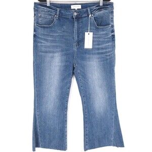 RISEN Los Angeles New High Rise Flare Jeans 2XL x 24 Twisted Hem Medium Wash‎